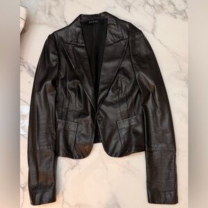Gucci by Tom Ford Black Leather Tailored Blazer Jacket, 38, featherweight
